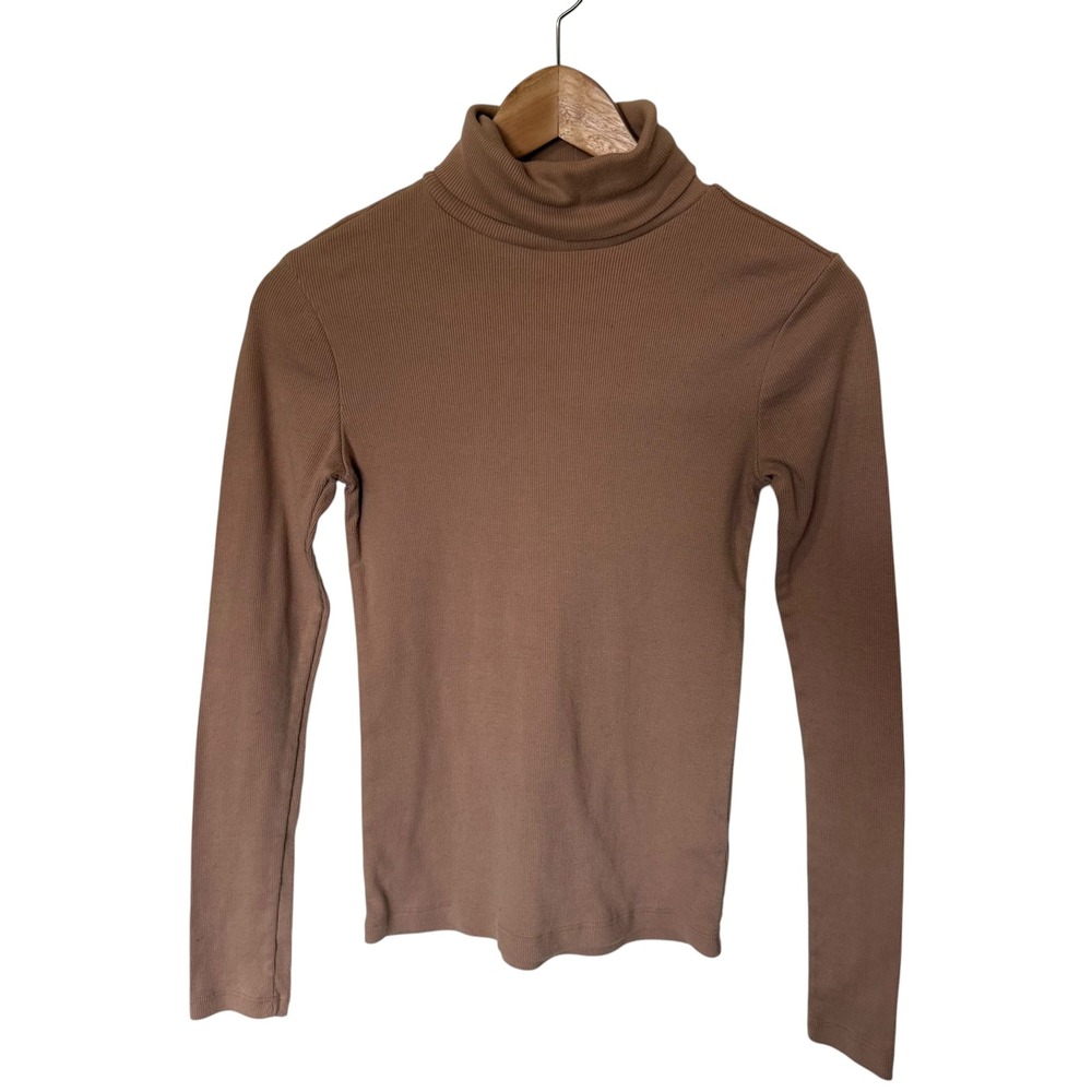 BP Ribbed Turtleneck Top Womens XS Tan Beige Good Condition Long Sleeve Stretch